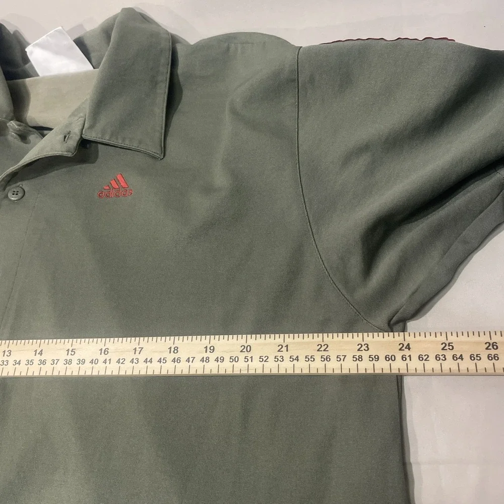 Vintage Adidas Originals Green 3 Stripes Knit Short Sleeve Button Up Mens XL Y2K